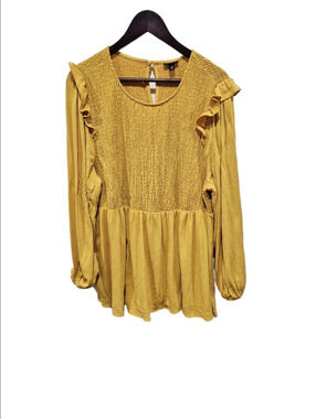 Torrid Peplum Crinkle Gauze Smocked Long Sleeve Yellow Top